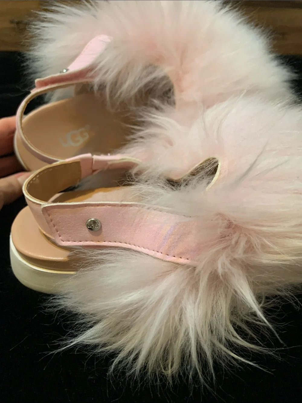 UGG Pink Fuzzy Slingback Slides